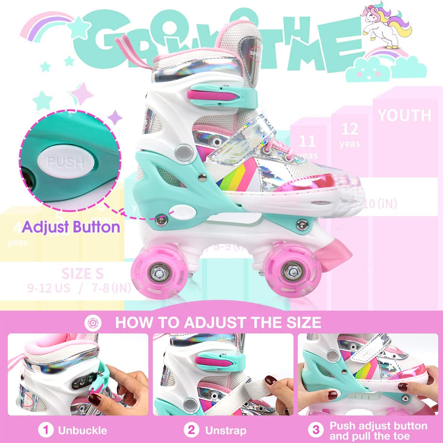 ローラースケート ジュニア 女の子 虹 ユニコーン Amazon | ローラースケート キッズ インラインスケート 子ども